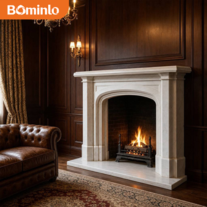 Caminetto Classico <span class=keywords><strong>in</strong></span> Marmo Bianco con Apertura ad Arco <span class=keywords><strong>e</strong></span> Focolare Rivestito <span class=keywords><strong>in</strong></span> <span class=keywords><strong>Mattoni</strong></span>, Design per Studio, Biblioteca, Soggiorno Formale, Villa - Product Image 2