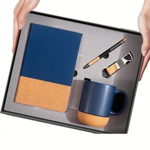 A5 Business Notebook Gift Set Faux Leather Simple Notebook Saddle Stitched Office & Meeting Notepad Pen Customizable Souvenir - Product Image 1