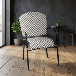 Chaise de jardin d'extérieur en promotion avec motif chevron, tissage en polyester et structure en acier pour une utilisation durable sur surfaces dures - Product Image 2