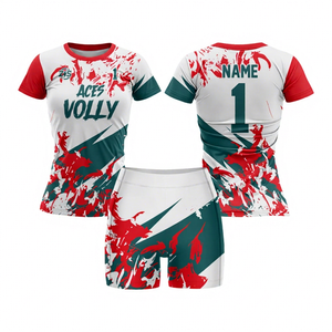Conjunto de Uniforme de Voleibol para Mujer, Sublimado, Rojo, Verde y Blanco, Transpirable, de Poliéster - Product Image 1