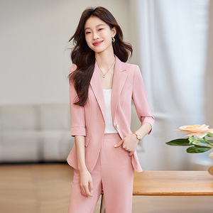Women's Suit Set Three Quarter Sleeve Polyester Anti-Wrinkle Office Lady Spring Elegant Professional Two Piece Suit - Product Image 4