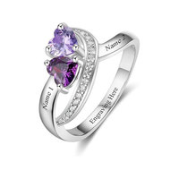 Bague en argent plaqué or double cœur gravée sur mesure, best-seller transfrontalier, cadeau de haute qualité
