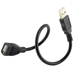 Tubo de cuello de cisne flexible, cable de extensión usb de metal negro, macho a hembra, 6mm x 350mm