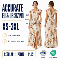 Robe Midi Florale Fabricant OEM ODM Fournisseur de Marque Privée Boutique Manches Volantes Col en V Viscose Robe Tendance Éditoriale
