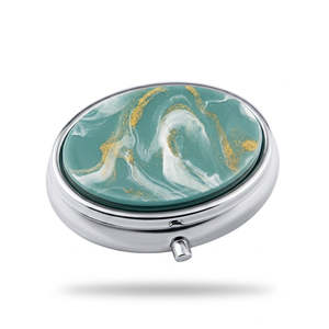 Étui à pilules ovale en acétate avec miroir, portable, 2 compartiments, organiseur en métal, écologique, voyage, vente en gros, logo personnalisé - Product Image 3