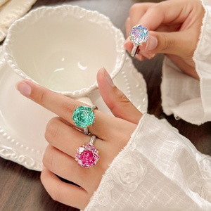 เครื่องประดับแฟชั่น แหวนทองแดงรักษ์โลก ประดับเพทายสีชมพูทรงโรสคัท 14*14 มม. ดีไซน์โดดเด่น ปรับขนาดได้ สำหรับผู้ชาย คุณภาพพรีเมียม เหมาะสำหรับใส่ทุกวัน - Product Image 6