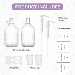ขวดแก้วใสขนาดใหญ่ 2 ลิตร 67.6 ออนซ์ สำหรับใส่สบู่ซักผ้า น้ำยาซักผ้า น้ำยาปรับผ้านุ่ม พร้อมหัวปั๊ม - Product Image 2