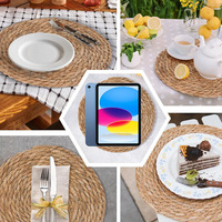 Ensemble de sets de table ronds tressés en paille naturelle et jacinthe d'eau, style bohème, pour table à manger