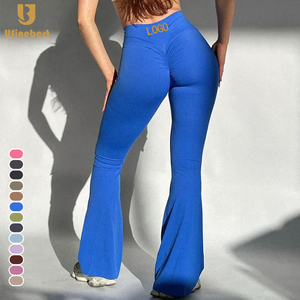 Pantalon de yoga évasé taille haute pour <span class=keywords><strong>femme</strong></span>, coupe palazzo longue et douce, effet froncé aux fesses, legging bootcut, pantalon de survêtement large à jambe évasée, couleur unie - Product Image 1
