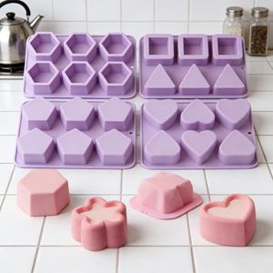 Moule à gâteau en silicone personnalisé en gros, 6 cavités (cœur, étoile, carré, fleur), non toxique, résistant à la chaleur, avec sac OPP - Product Image 3