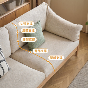 Sofá Nórdico de Madera Maciza, Moderno y Minimalista, de Madera de Fresno, de Tres Plazas, Tapizado en Tela, Multifuncional para Sala de Estar - Product Image 2