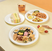 Assiettes en bagasse biodégradables naturelles ou blanches à compartiments, 6, 7, 9 et 10 pouces, vente en gros en vrac pour le déjeuner