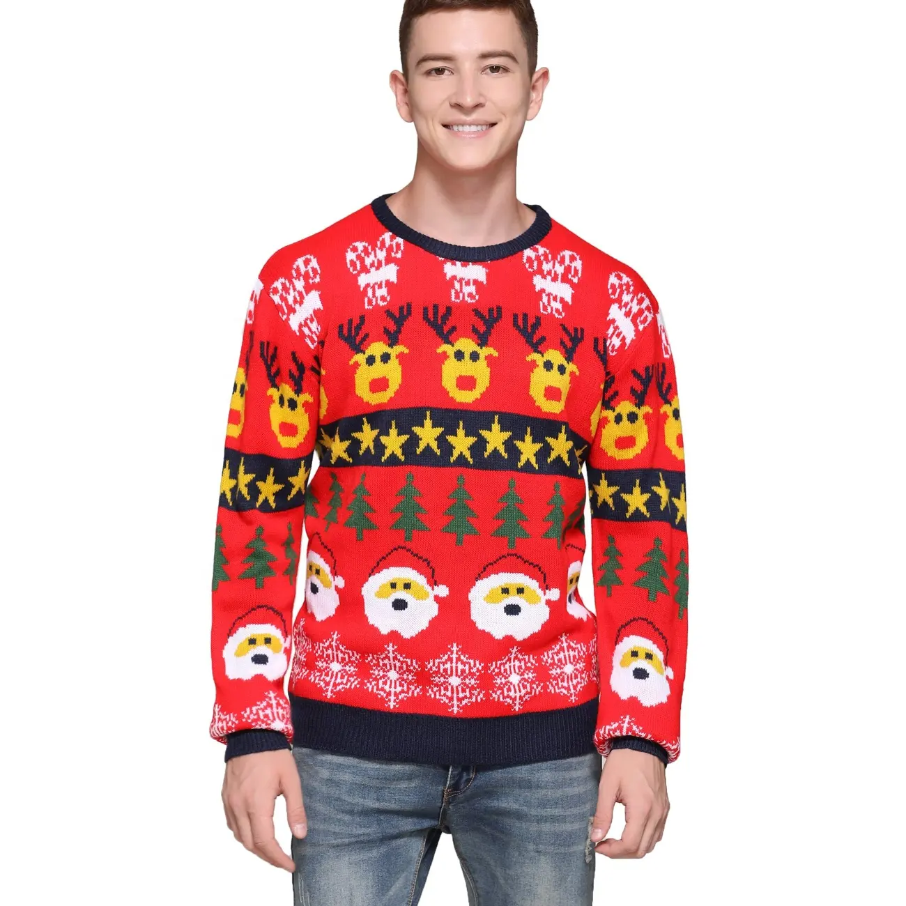 Custom Clothing Manufacturers Fancy Men's Pullover Animal Print Santa Unisex Oversized Ugly Christmas Sweater