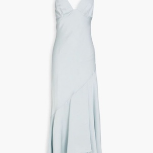 OEM Asymmetric Satin-Crepe Maxi Dress for Woman Light Blue V Neck Summer Cotton Dress for Women - Product Image 3