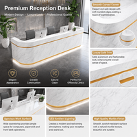 Bureau de réception rectangulaire moderne et luxueux en bois massif avec éclairage LED, finition marbre durable, pour bureau commercial, salon, hôtel