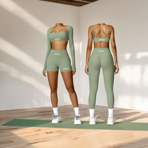 Ensemble de sport 3 pièces sans couture pour femme, motif uni, vêtements de sport et de fitness avec effet push-up pour les fessiers - Product Image 2