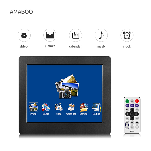 8 Inch LCD TFT Touch Screen Monitor Digital Calendar Day Clock Photo Frame Remote Control SD USB Card Video Player