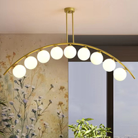 Lustre suspendu en verre G9 transparent doré, forme incurvée, multi-têtes, rond, décoratif, pour l'art et la décoration