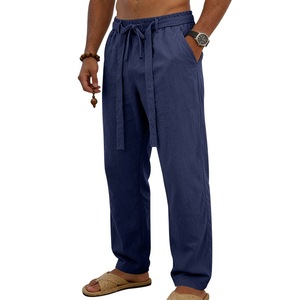 <b>Men</b> <b>Linen</b> <b>Loose</b> Fit Straight Leg Drawstring Pants Breathable Summer Casual <b>Trousers</b> - Product Image 4