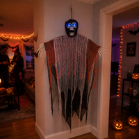 Décoration d'Halloween Squelette Suspendu Lumineux LED de 150 cm – Fantôme Grim Reaper pour Maison Hantée Intérieur/Extérieur