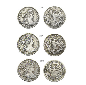 Réplique de la pièce de monnaie américaine de 1802, demi-dime à buste drapé, <span class=keywords><strong>aigle</strong></span> héraldique, plaqué argent, pièces commémoratives décoratives, non magnétiques - Product Image 5