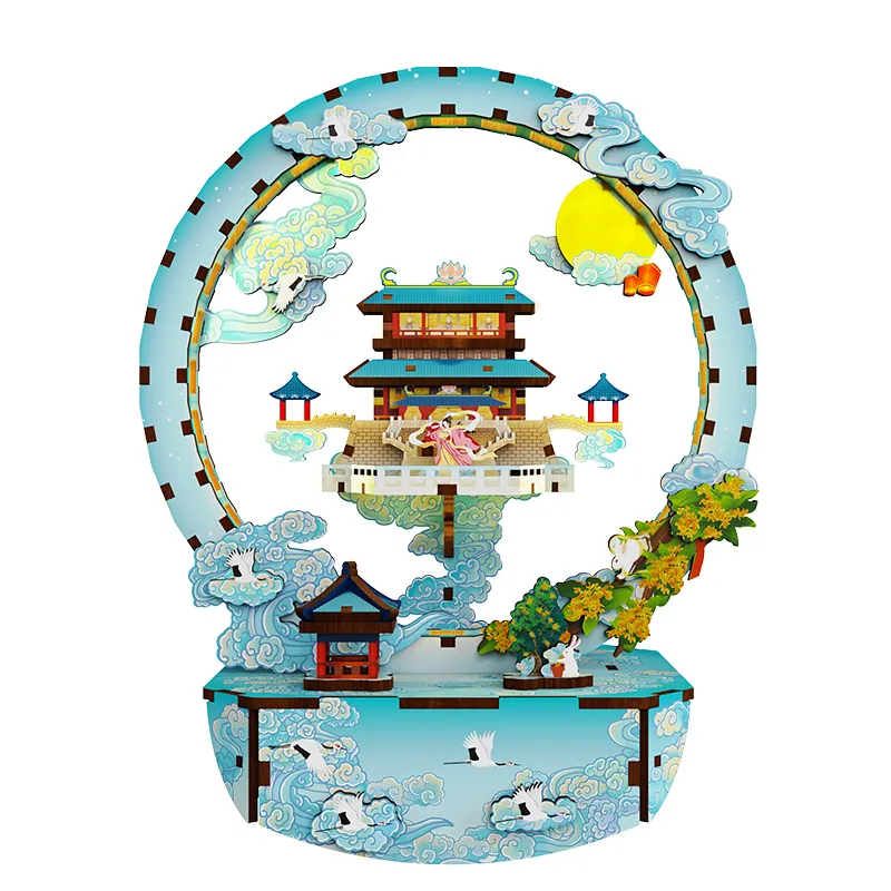 Tonecheer Moon Palace Chinese Style Wooden Education Toy 3D Mini Puzzles For Kids