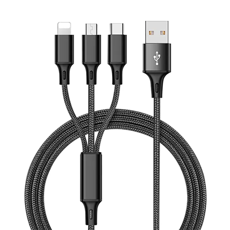 3 in 1 Charger Cable for iPhone Android Mobile Phone Fast Charging Micro Type C IOS Cable Wire Cord USB Cable