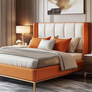 Juego de muebles de dormitorio de madera modernos con camas tapizadas ecológicas de tamaño king personalizadas para uso en apartamentos y villas - Product Image 1