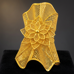 Wholesale 14K 18K 24K Gold Plated Wide Kada Intricate Floral Openwork Dubai Style Arabic <b>Bridal</b> Kada Fashion Jewelry Oro Joyeria - Product Image 4