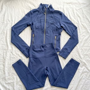 Womens 2-Piece Quick Dry Lace Workout Set Zip Jacket & High Waist Leggings (Polyester/<b>Nylon</b>) - Product Image 1