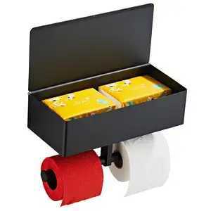 Black Toilet Paper Holder Stainless Steel Bathroom Double Roll Stand Household Warm Towel Tissue Box Bathroom Hardware Pendant