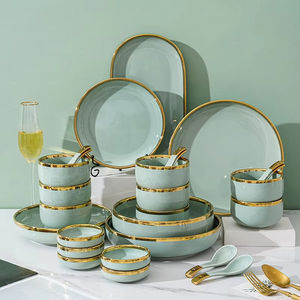 Stoviglie stoviglie stoviglie ceramica stoviglie per cucina e casa bianco <span class=keywords><strong>con</strong></span> trita in oro nordico di lusso 32 pz porcellana Set cena - Product Image 5