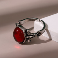 Bague tendance style Hong Kong 2026, accessoires vintage, bague ouverte en rubis pour homme, gemme ovale