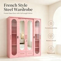 Armoire métallique 4 portes en gros avec miroir, étagères et rangement verrouillable