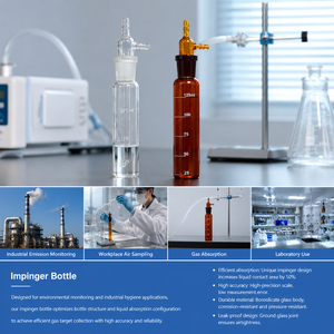 Botella Impinger Degao de 75 ml, de Vidrio Borosilicato Transparente y Ámbar, Resistente a Impactos, para la Recolección de Muestras de Aire y Gases Ambientales - Product Image 2