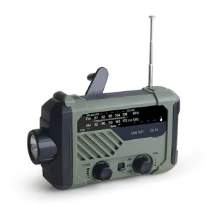 OEM fabrika taşınabilir şarj edilebilir acil güneş el krank 2000mah WB / NOAA radyo telefon şarj ve LED meşale ile FM radyo