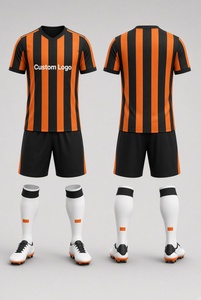 Custom Yellow Black Striped Soccer Kit Full Set Jersey Shorts <b>Socks</b> Football Uniform - Product Image 5