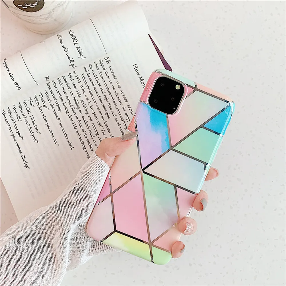For iPhone Case Shiny Chrome Geometric Granite Phone Cover For iPhone Android Mobile Phone Cover