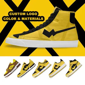 黄色定制OEM自有品牌空白开拓者中高级彩色制造商女士休闲男鞋帆布运动鞋，带标志