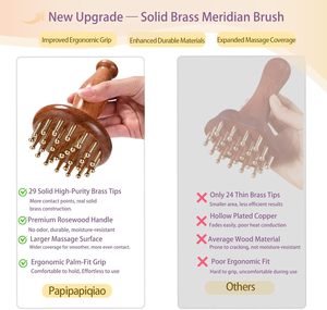 Copper Beads Rosewood Handle Gua Sha Tool Facial Meridian Brush for Eye Massage Puffy Relief Chinese Spa Therapy - Product Image 2