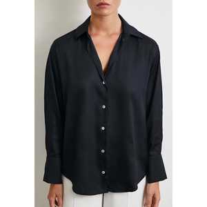 Minimalist Women's Black Poplin Button <b>Down</b> Shirt Everyday Style - Product Image 2