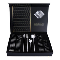 Ensemble de Couverts de Table 24 Pièces Style Occidental Portugais en Acier Inoxydable Doré – Couteau à Steak, Fourchette, Cuillère – Coffret Cadeau – Meilleure Vente