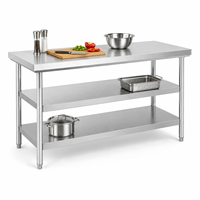 Table de travail en acier inoxydable à 3 niveaux avec crédence, conception robuste, pour cuisine commerciale et hôtelière