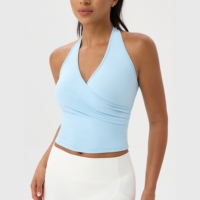 OEM Individuelles Logo Atmungsaktives Leichtes Damen V-Ausschnitt Neckholder Tanktop Sexy Fitness Yoga Singlet mit Rückenausschnitt Eng Anliegend Vierwege-Stretch