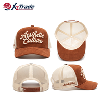 Gorra Trucker de Gamuza Personalizada de 5 Paneles para Hombre y Mujer con Logotipo Bordado, Visera Curva y Cierre a Presión