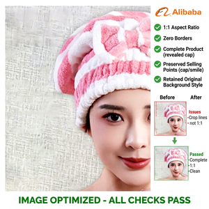 Bonnet de séchage des cheveux en polaire corail 25x30cm, séchage rapide, épaissi, avec nœud papillon pour femme - Product Image 1