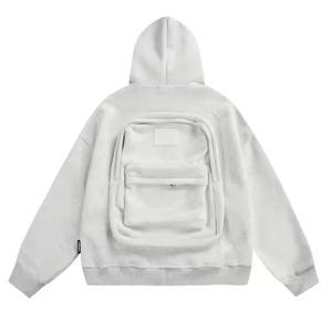 Mochila personalizada Sudadera con capucha Algodón Poliéster Mezcla Loose Fit Sudadera con cremallera frontal integrada Casual Streetwear Chaqueta de viaje con capucha - Product Image 2