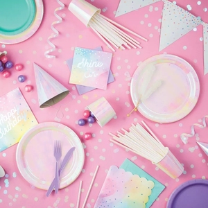 Juego de Platos, Vasos y Servilletas Desechables de Papel Iridiscentes DAMAI, Juego de Vajilla Desechable para Fiestas - Product Image 1