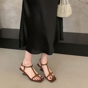 Niche Elegant Single Band Wedge <b>Sandals</b> Women Vintage square Toe Roman <b>Sandals</b> fairy Design Suitable for Summer Dress - Product Image 1