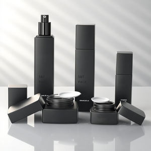 Set personalizzato gradiente nero di lusso per la cura della pelle bottiglia vuota di vetro 30g 50 40ml 100ml pompa per lozione 120ml con confezione per la cura della pelle - Product Image 1